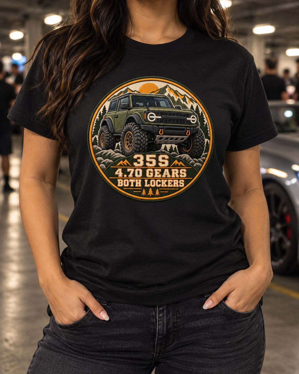 2021 Ford Bronco Sasquatch Package Seal print Tee T-Shirt Black worn hero