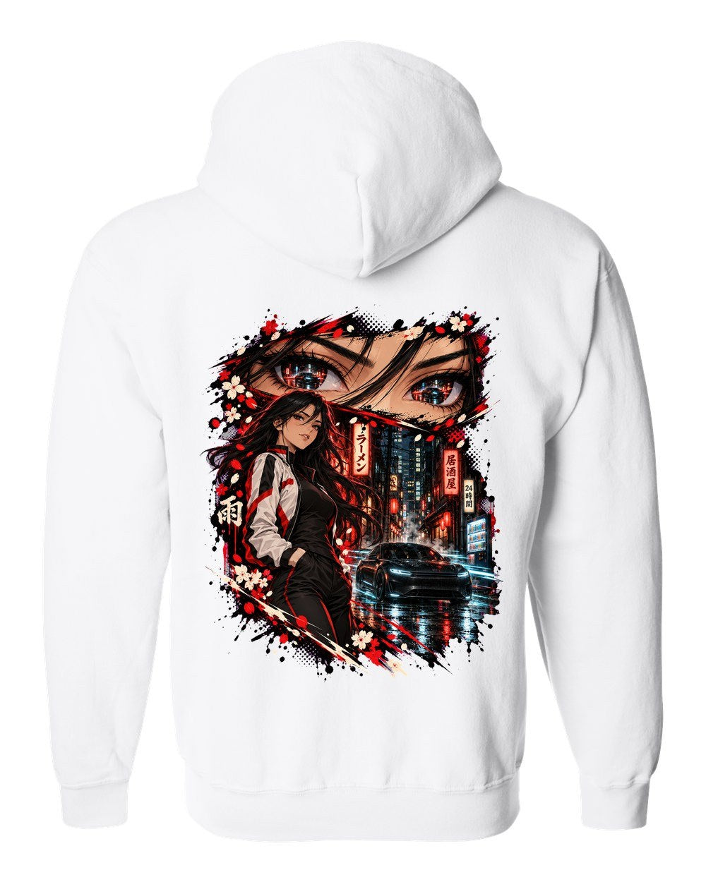 Tesla Model S Plaid Anime Girl Zip Hoodie White back