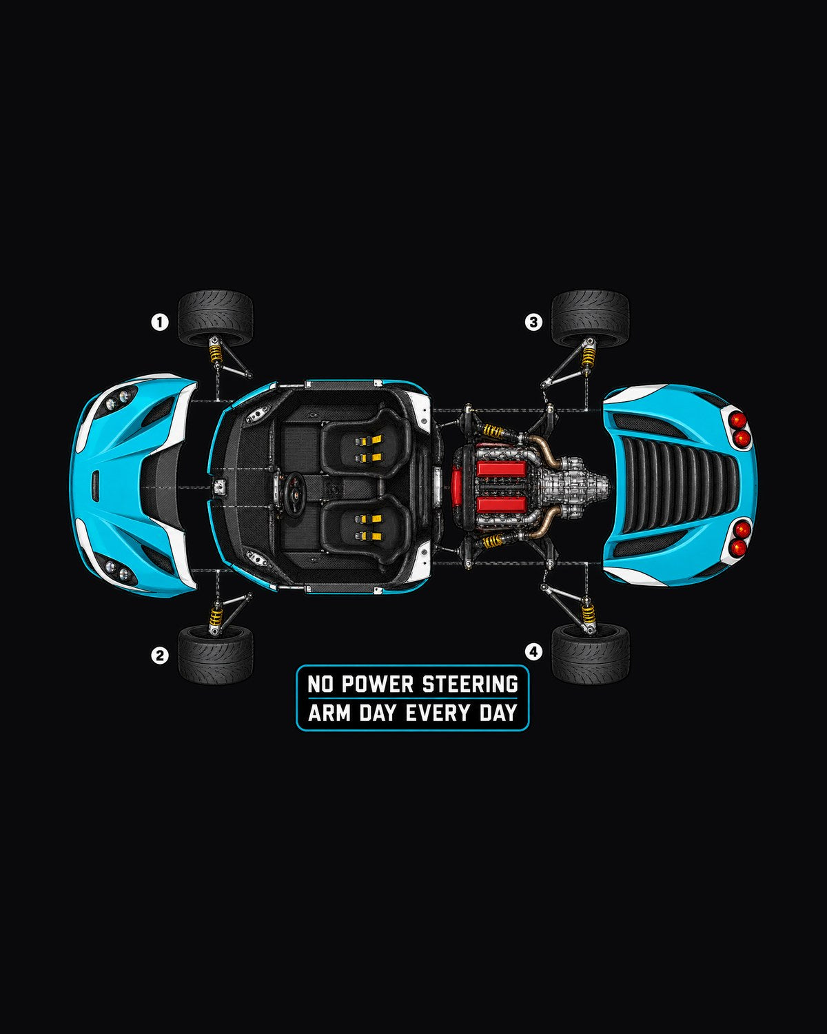 Alfa Romeo 4C Exploded Blueprint Tee, Arm Day Every Day design only