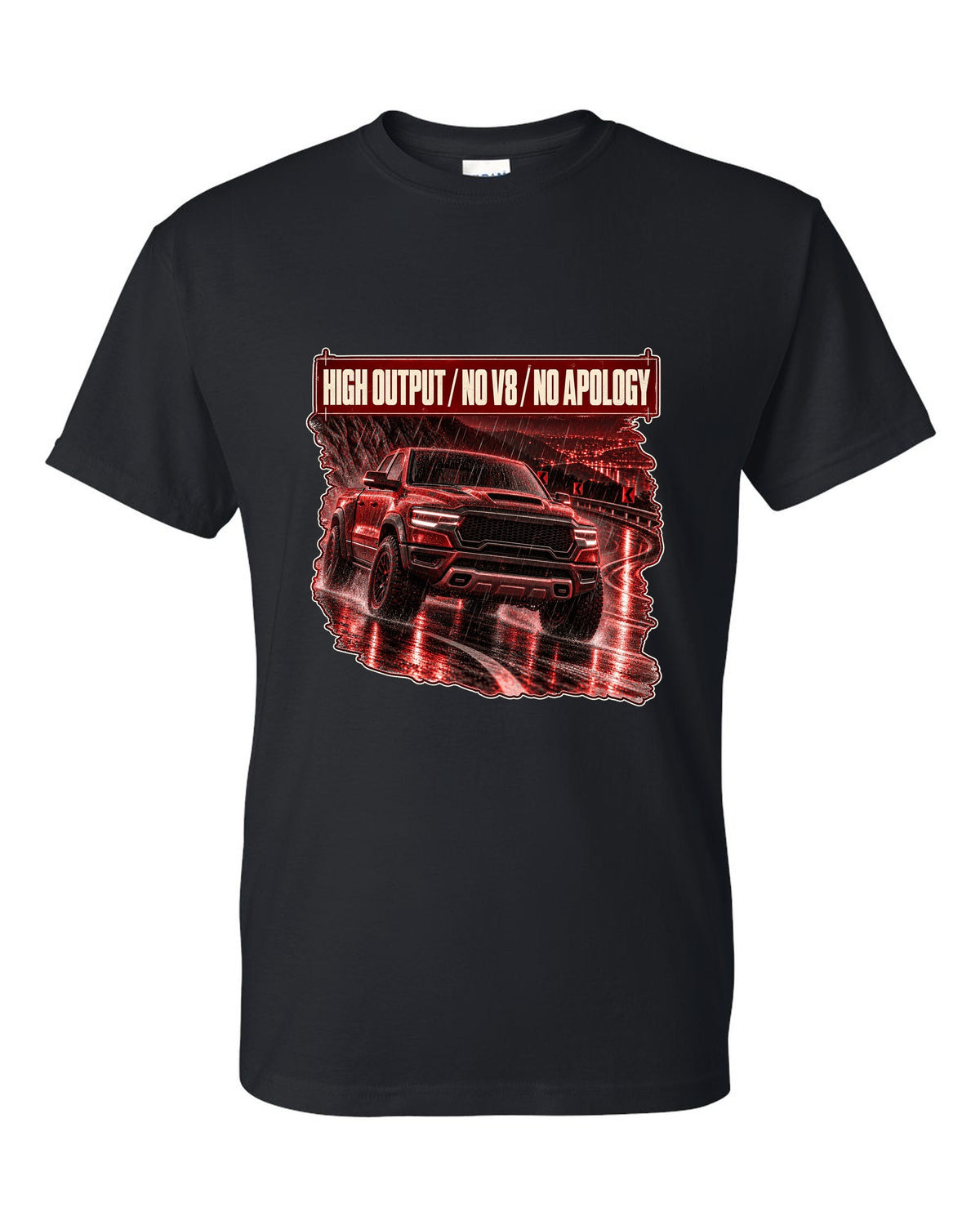 Ram 1500 RHO 2025 night street poster print black t-shirt front view with the design
