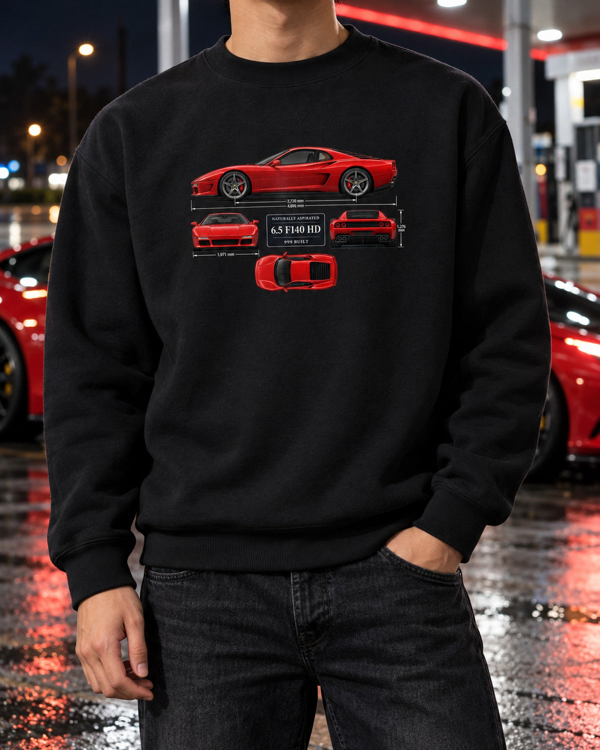 Ferrari 812 Competizione Dimension Blueprint V12 Shirt Crewneck Black worn hero