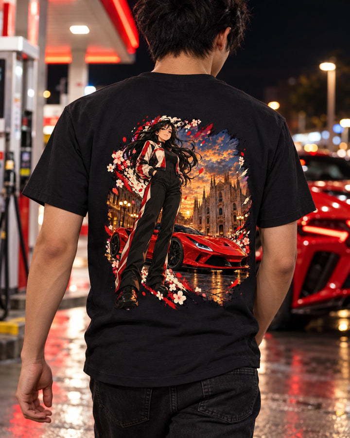 Ferrari F8 Tributo Anime Girl Shirt, Hoodie & More T-Shirt Black worn hero