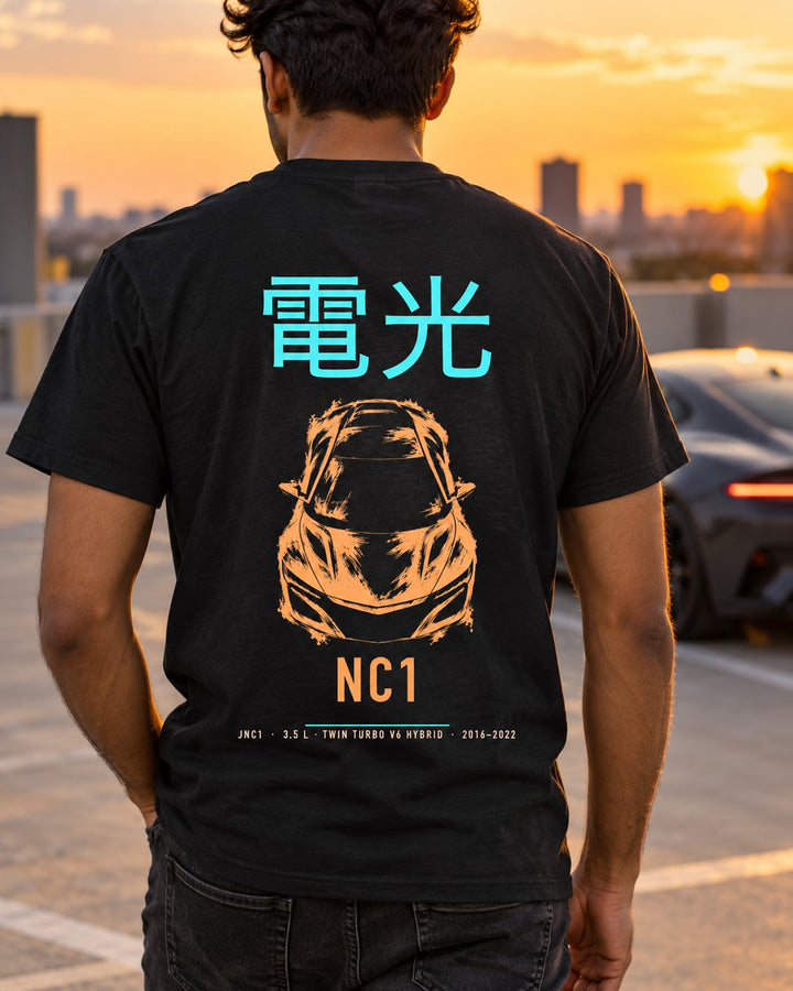 NC1 JNC1 Full-Back Graphic Tee T-Shirt Black worn hero