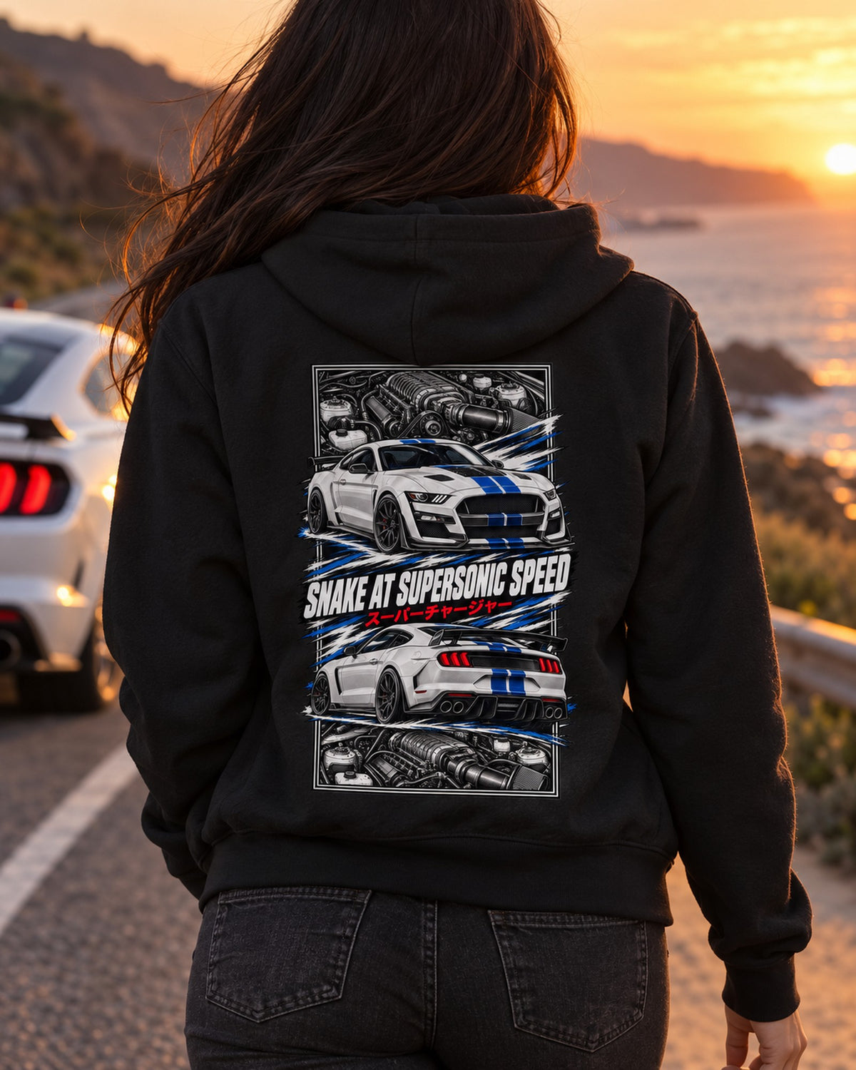 Shelby Gt500 Torn Poster Full-Back Graphic Tee Zip Hoodie Black worn hero