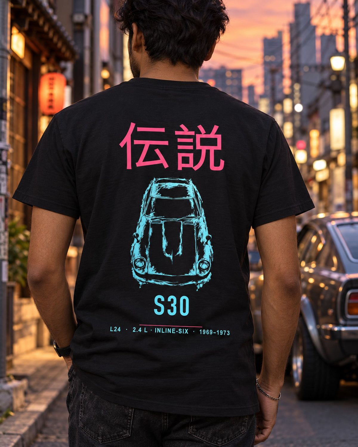 S30 L24 Full-Back Graphic Tee T-Shirt Black worn hero