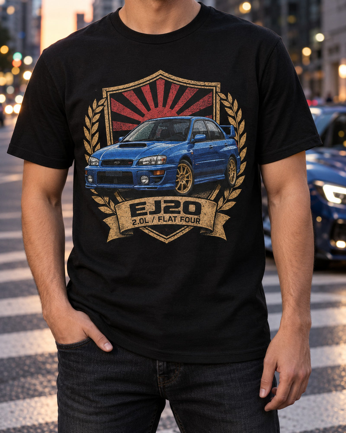Subaru Legacy BC5 RS EJ20 Flat Four Shield Crest Shirt T-Shirt Black worn hero