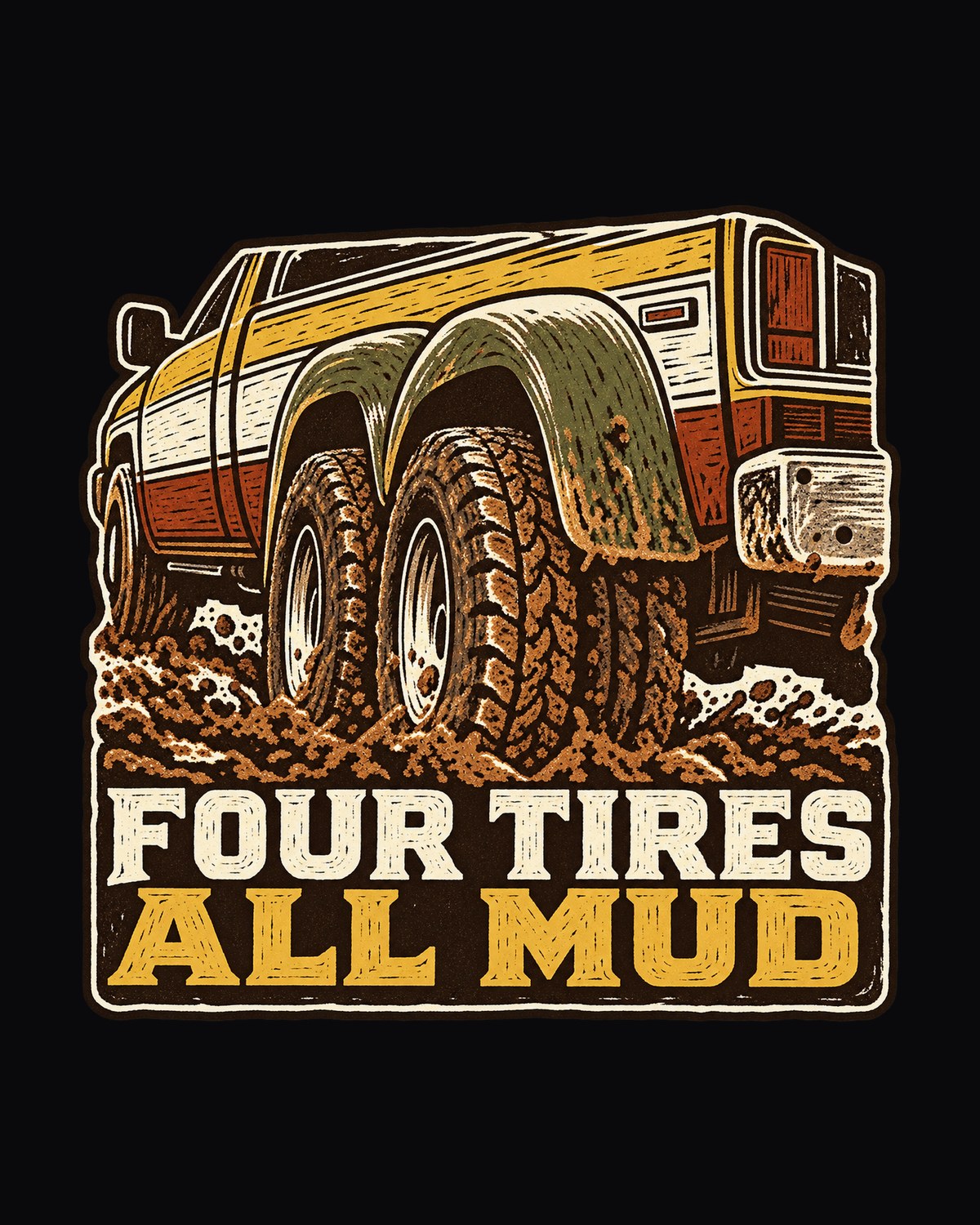 Dodge Ram 2nd Gen Dually Mud Linocut Shirt, 1994-1998 design only