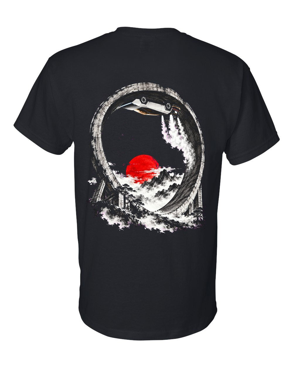 Tesla Roadster Upside Down T-Shirt Black back
