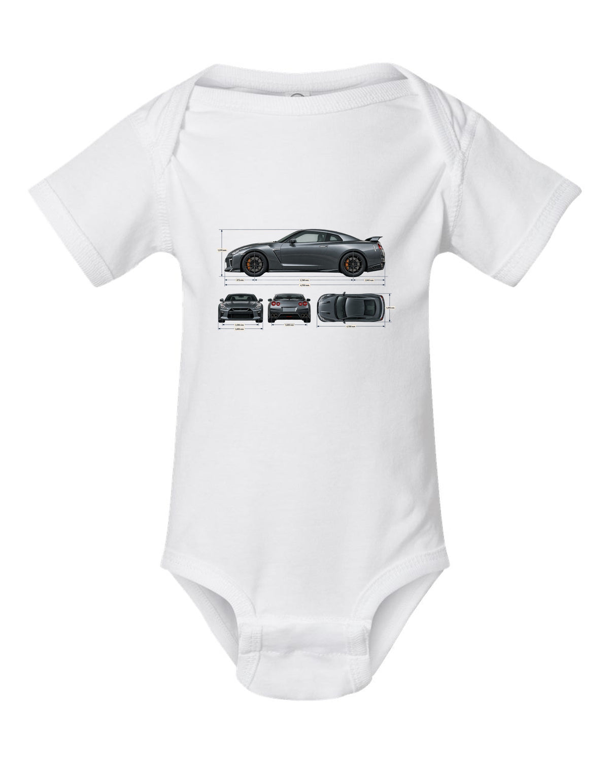 Nissan GT-R50 Italdesign Spec Poster white baby onesie front view with the design