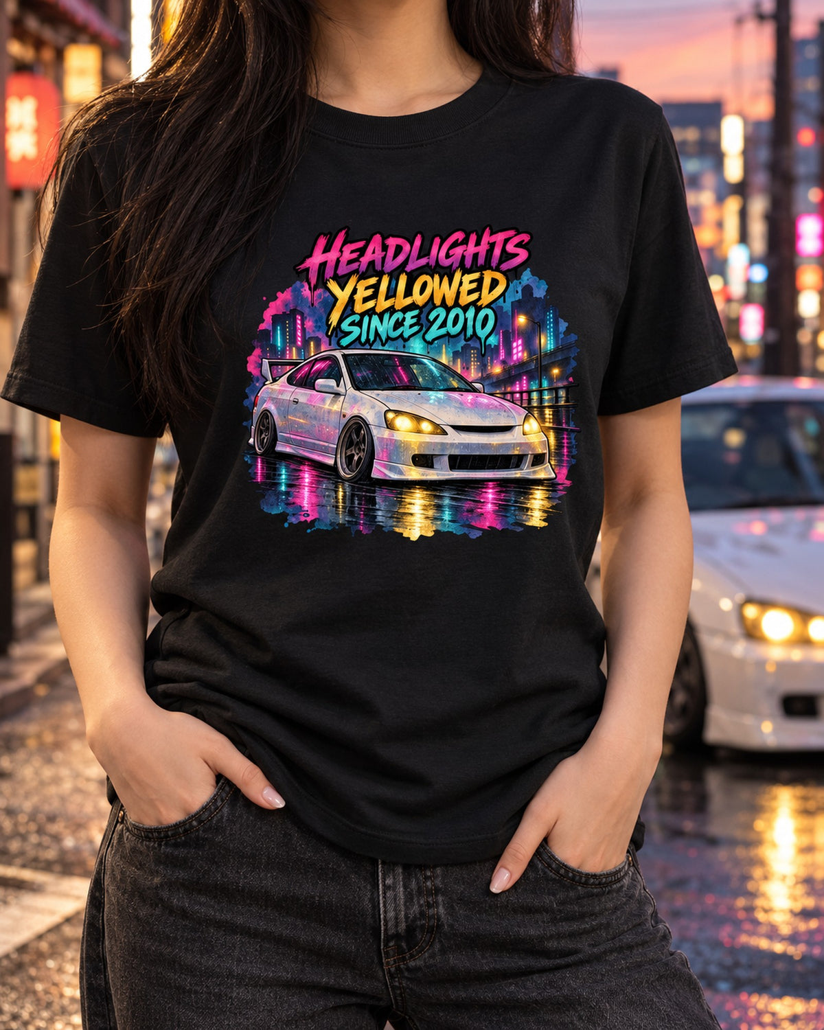 Honda Integra DC2 Sticker Bomb Collage Tee, Teg Is Not an ITR T-Shirt Black worn hero