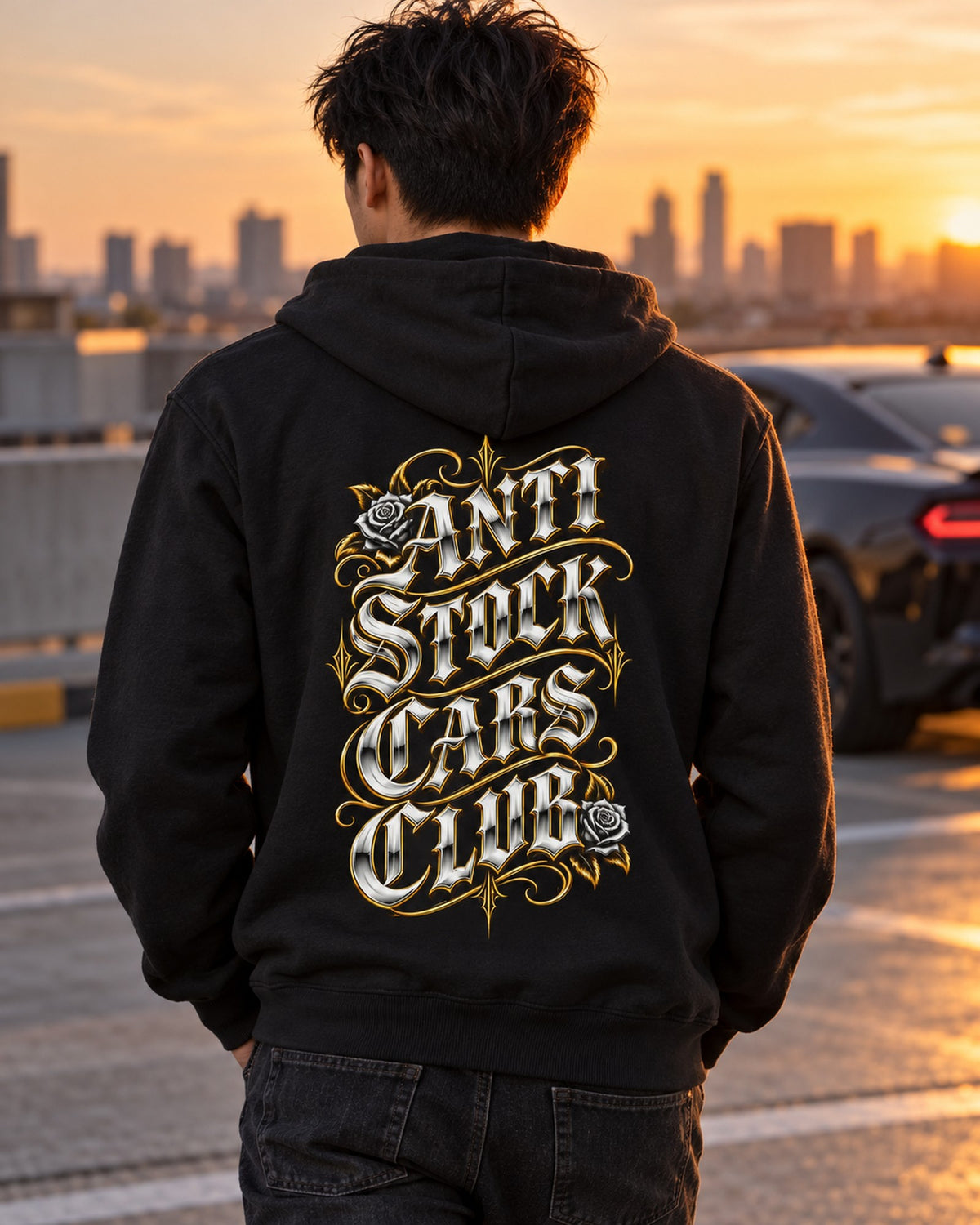 Anti Stock Cars Club Lowrider Script Shirt, Hoodie & More Zip Hoodie Black worn hero