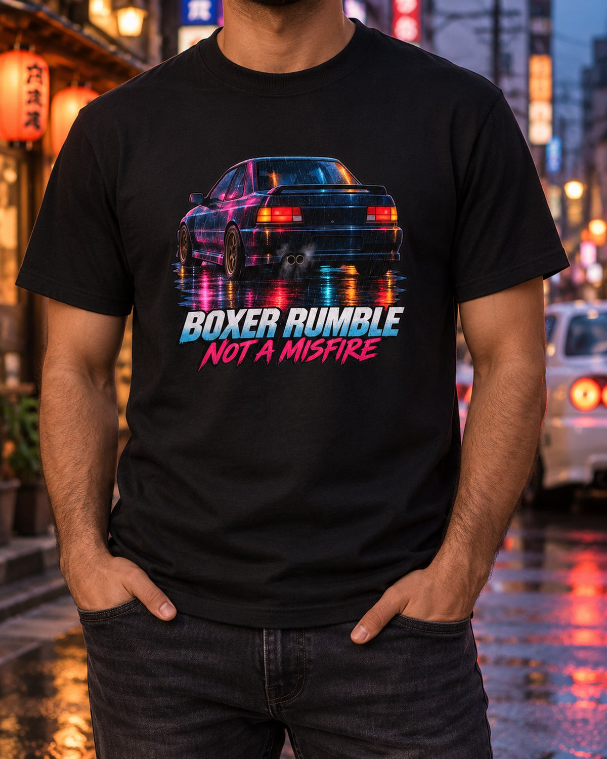 Subaru Impreza WRX GC8 Coupe Wet Taillights Night Shirt T-Shirt Black worn hero