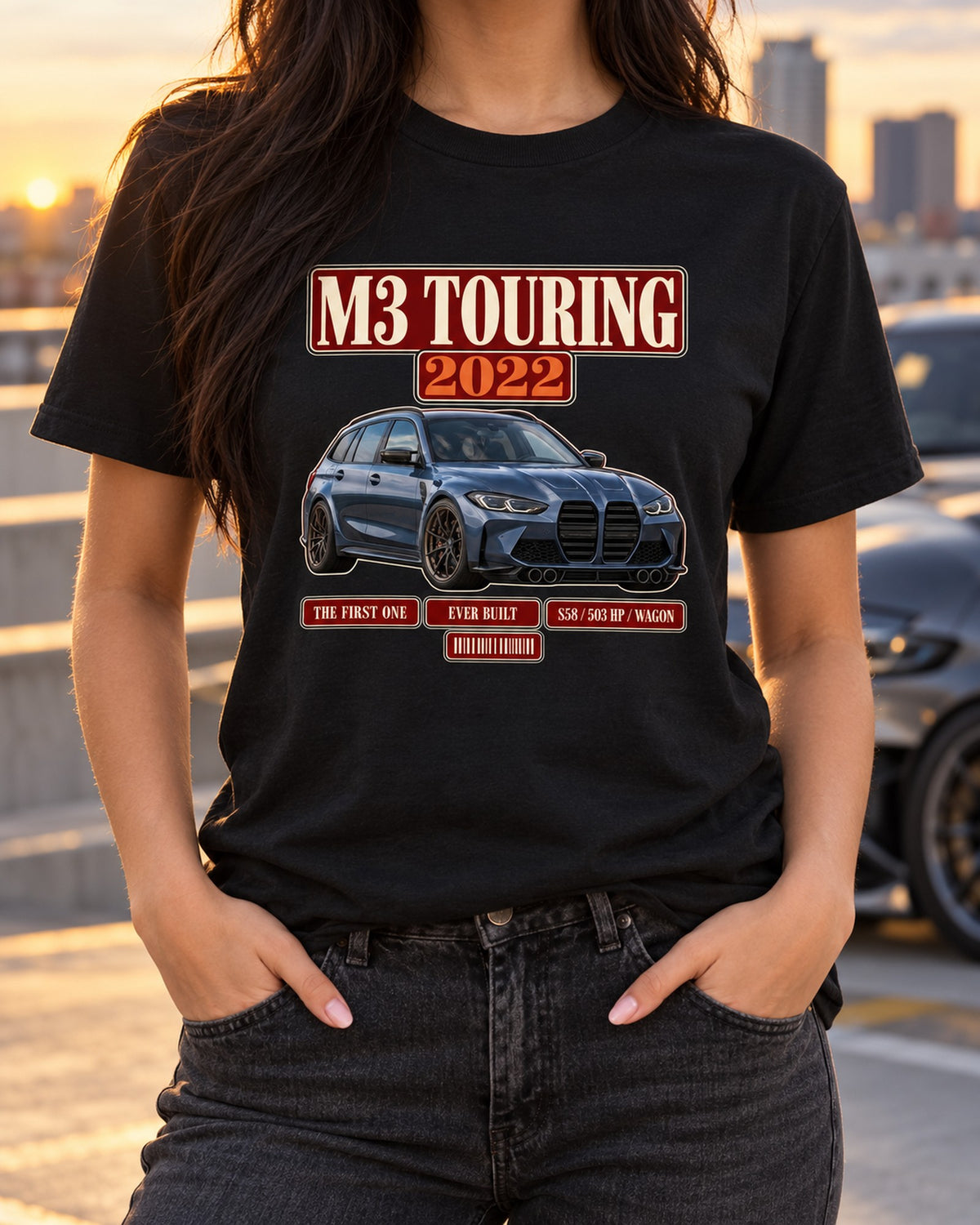 BMW M3 Touring G81 Archive Panel Shirt, The First Wagon Tee T-Shirt Black worn hero