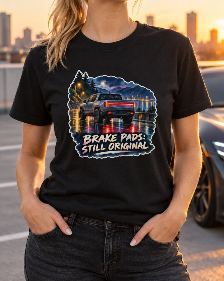 Rivian R1T Wet Road Taillights Watercolor Shirt, EV Gift T-Shirt Black worn hero