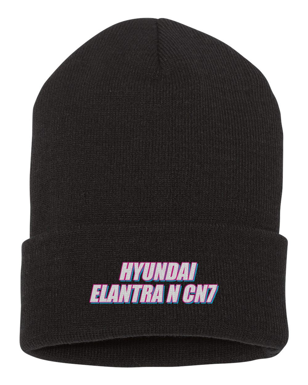 Hyundai Elantra N Cn7 black beanie front view with car name
