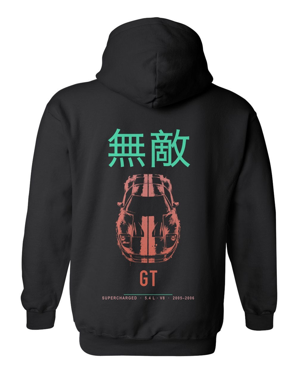 GT full-back artwork black pull over hoodie back view with the design