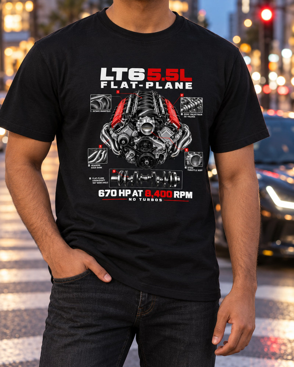 Corvette C8 Z06 LT6 5.5L Flat-Plane Crank Engine Shirt T-Shirt Black worn hero