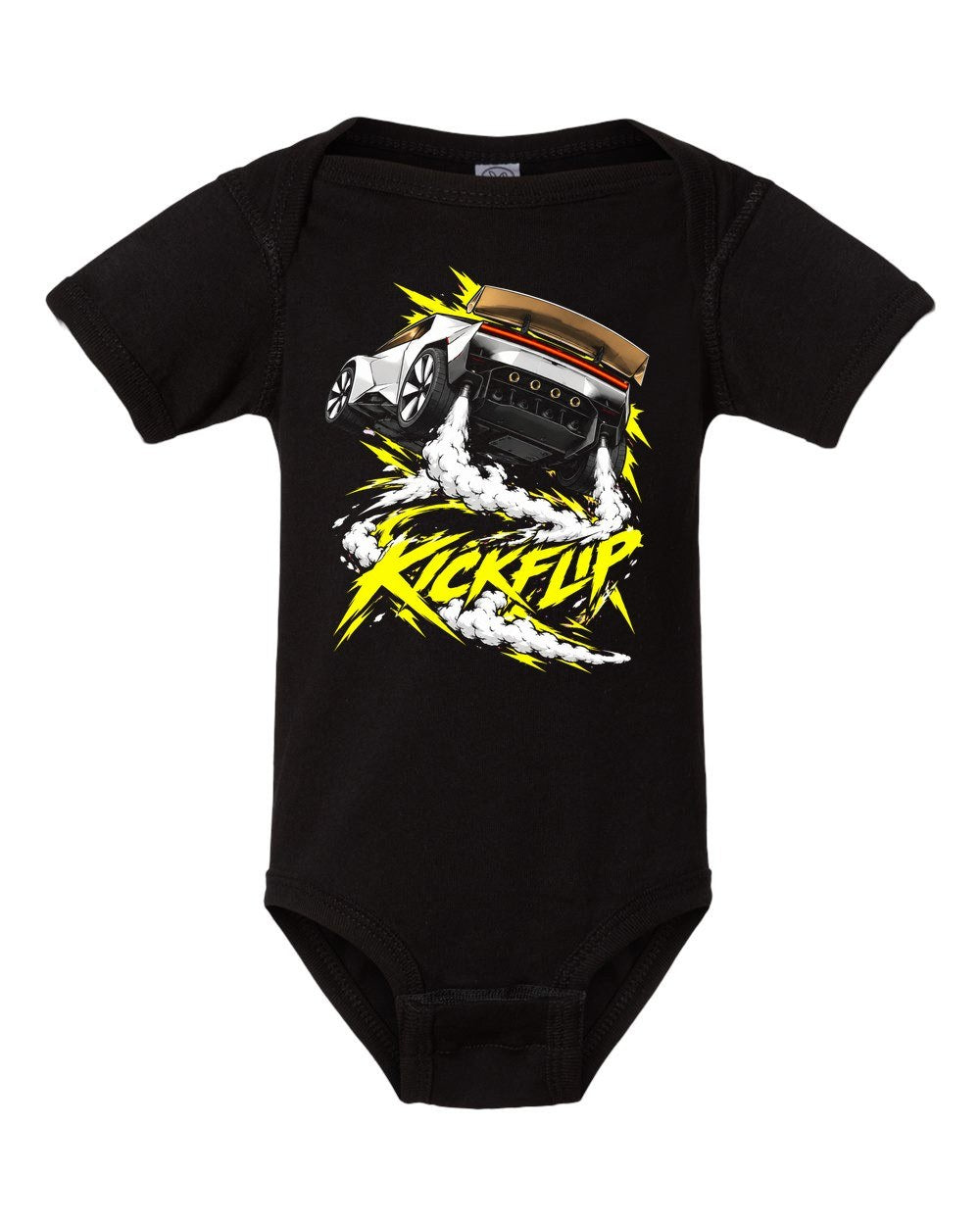 Tesla Roadster Kickflip Baby Onesie Black front