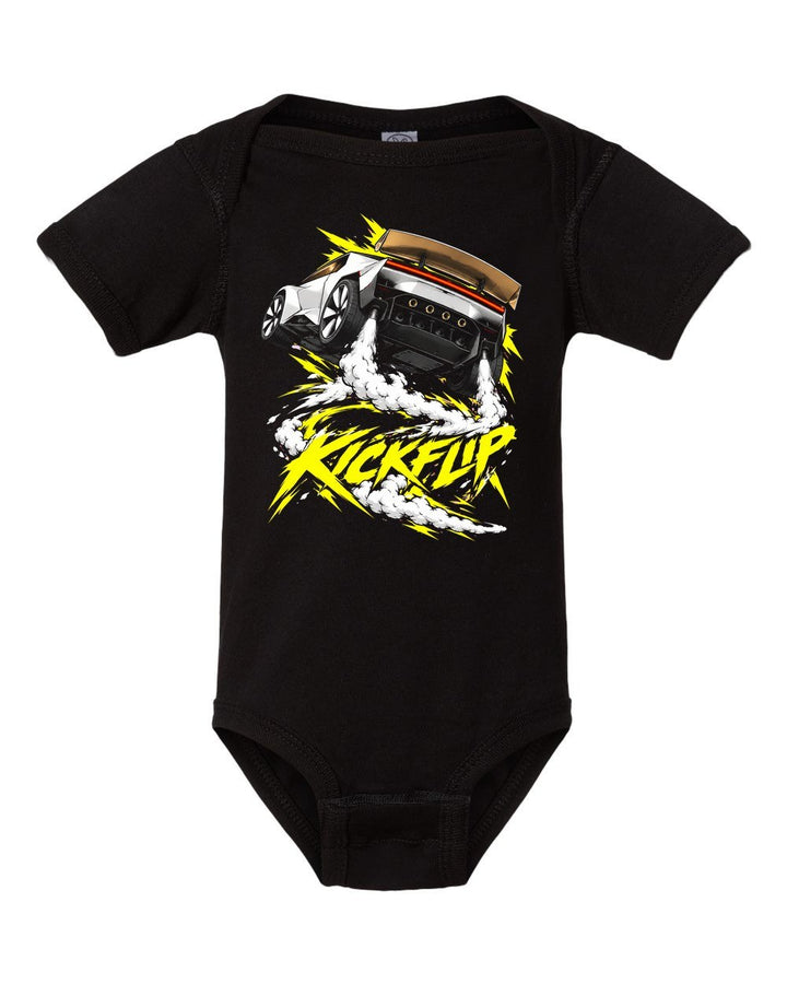Tesla Roadster Kickflip Baby Onesie Black front