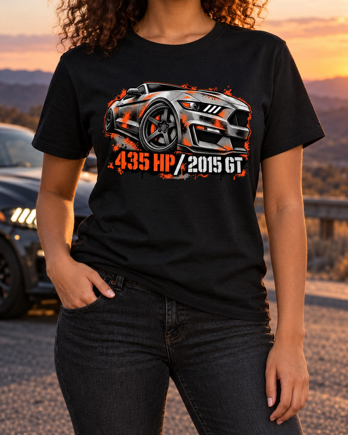2015 Mustang GT S550 Stencil Spray Street Art Shirt, 435 HP T-Shirt Black worn hero