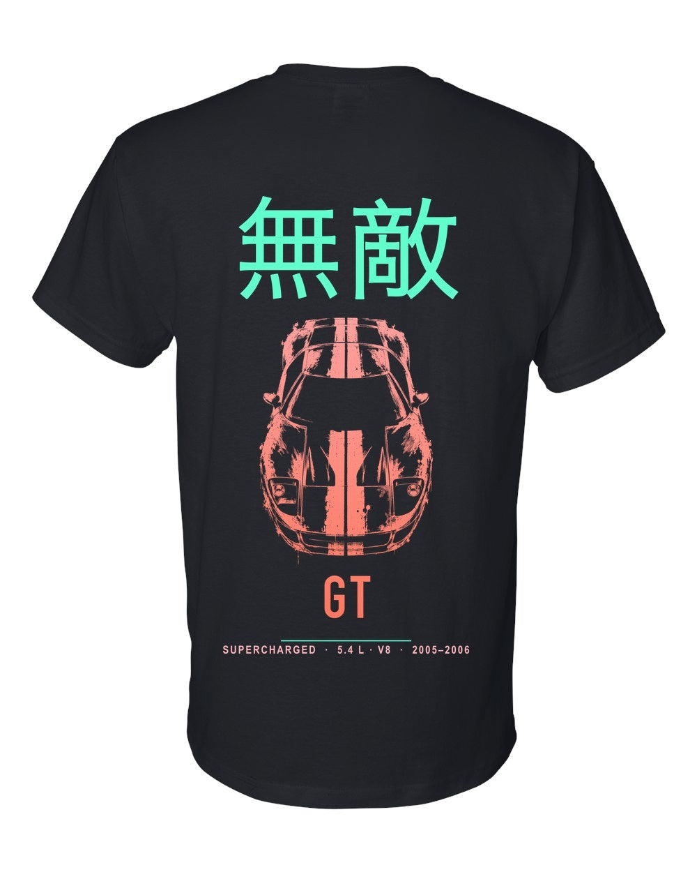 GT full-back artwork black t-shirt back view with the design