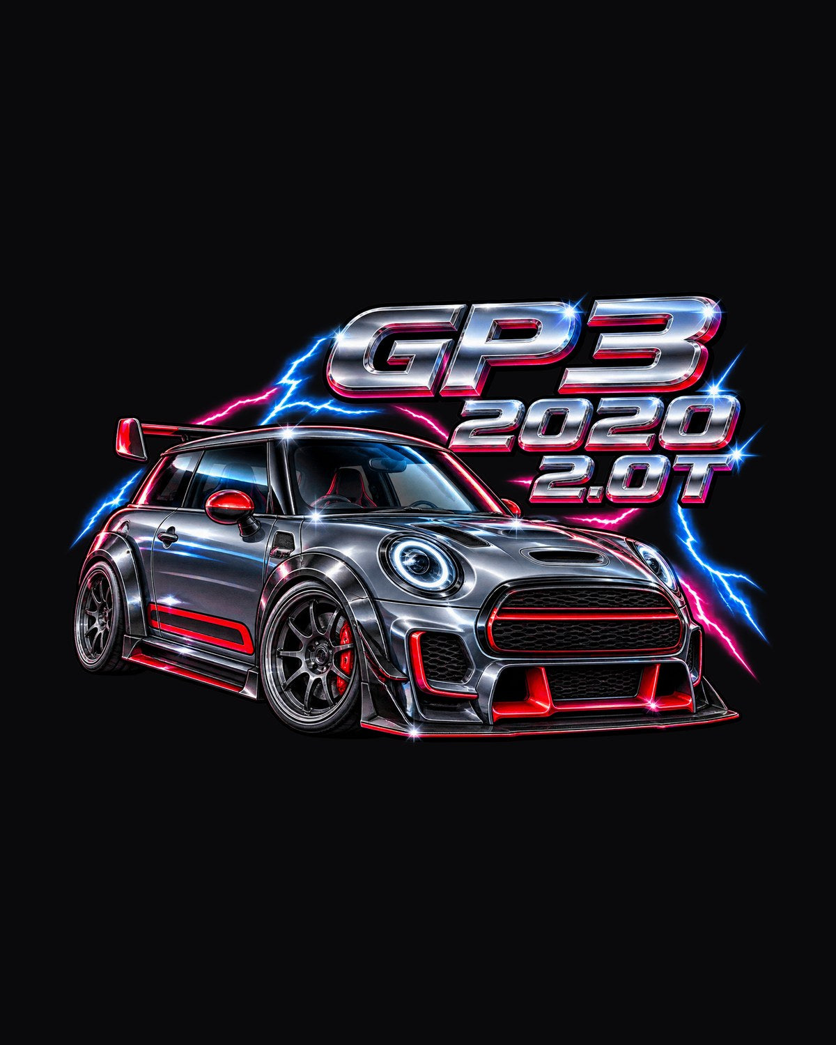 Mini JCW GP F56 GP3 80s Airbrush Chrome Shirt, 2020 design only