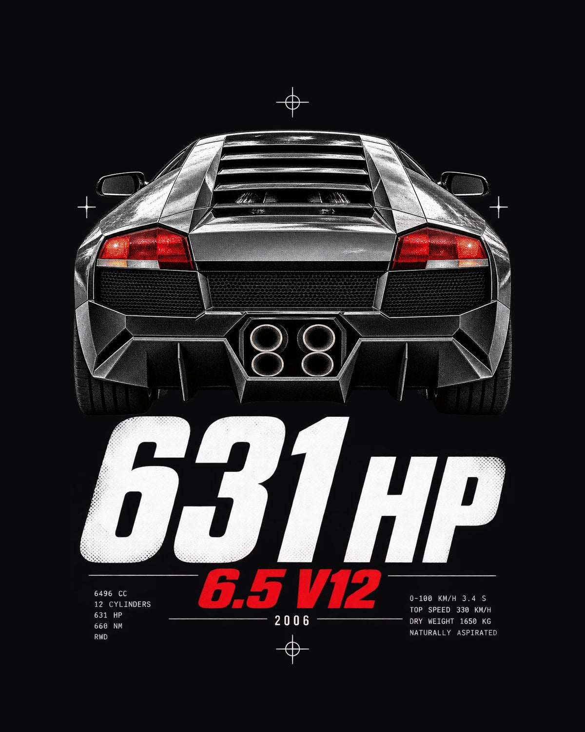 Lamborghini Murcielago LP640 Taillight Detail Shirt, 631 HP design only
