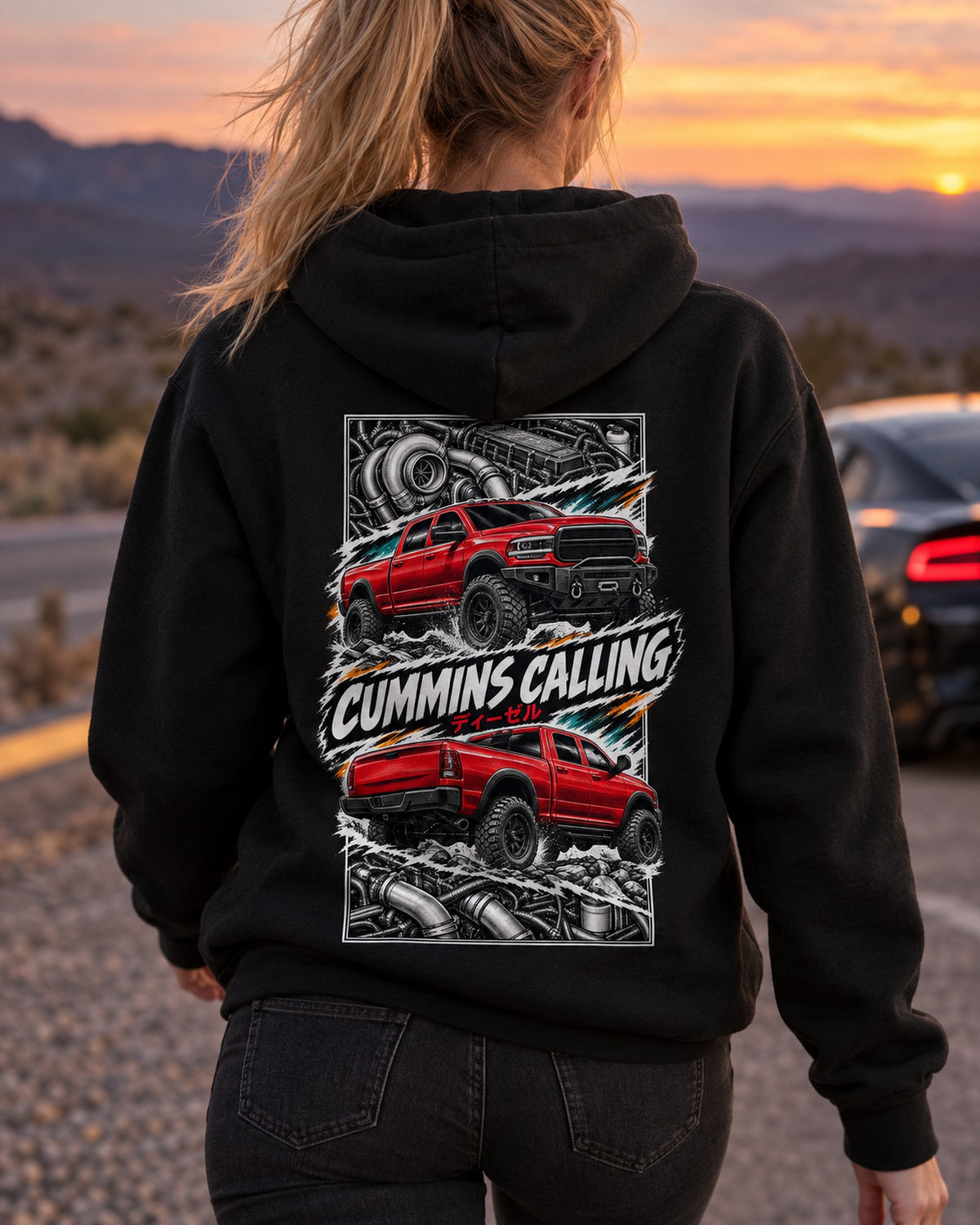 RAM Cummins Torn Poster Full-Back Graphic Tee Pull Over Hoodie Black worn hero