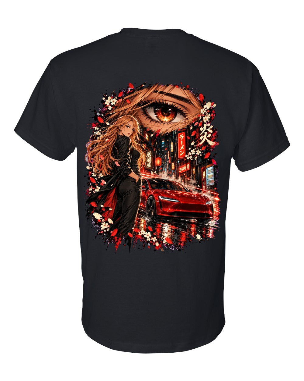 Tesla Model 3 Highland Anime Girl T-Shirt Black back