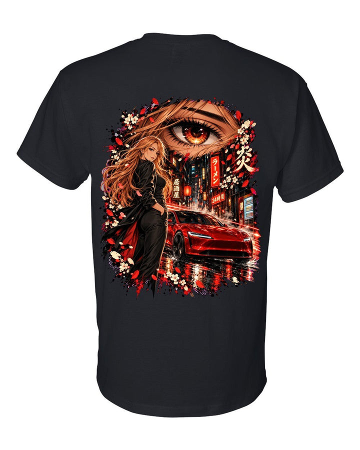 Tesla Model 3 Highland Anime Girl T-Shirt Black back