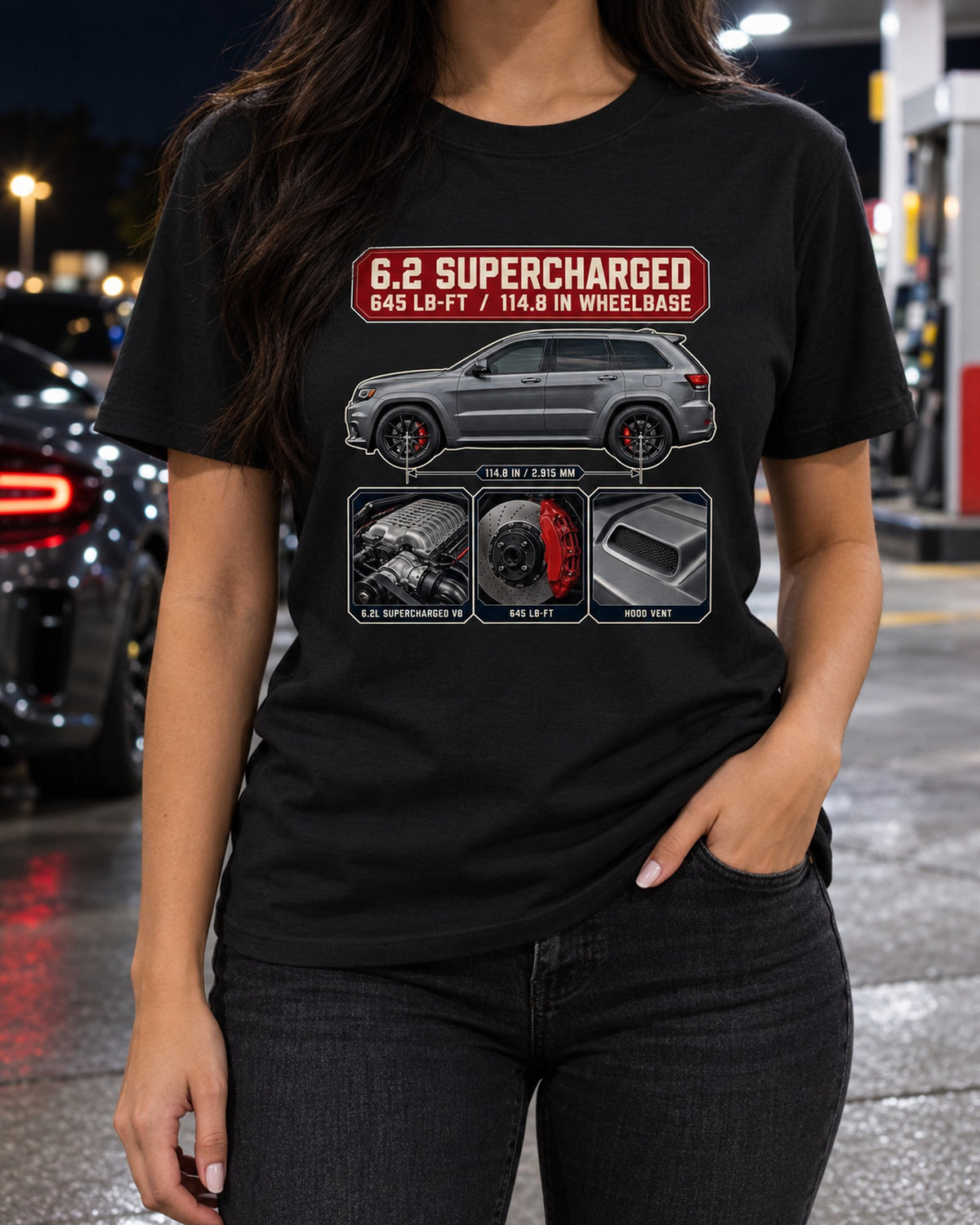 Trackhawk WK2 Dossier Panels print Shirt, Jeep Car Guy Gift T-Shirt Black worn hero