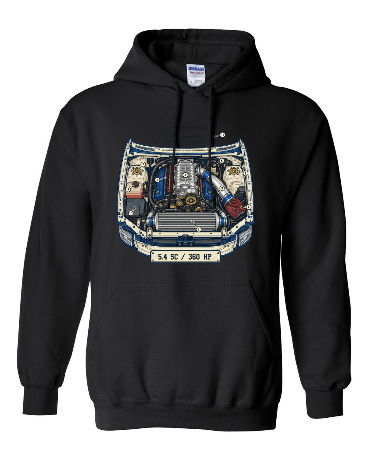 Ford F-150 SVT Lightning second generation as a patent-style technical drawing black pull over hoodie front view with the design