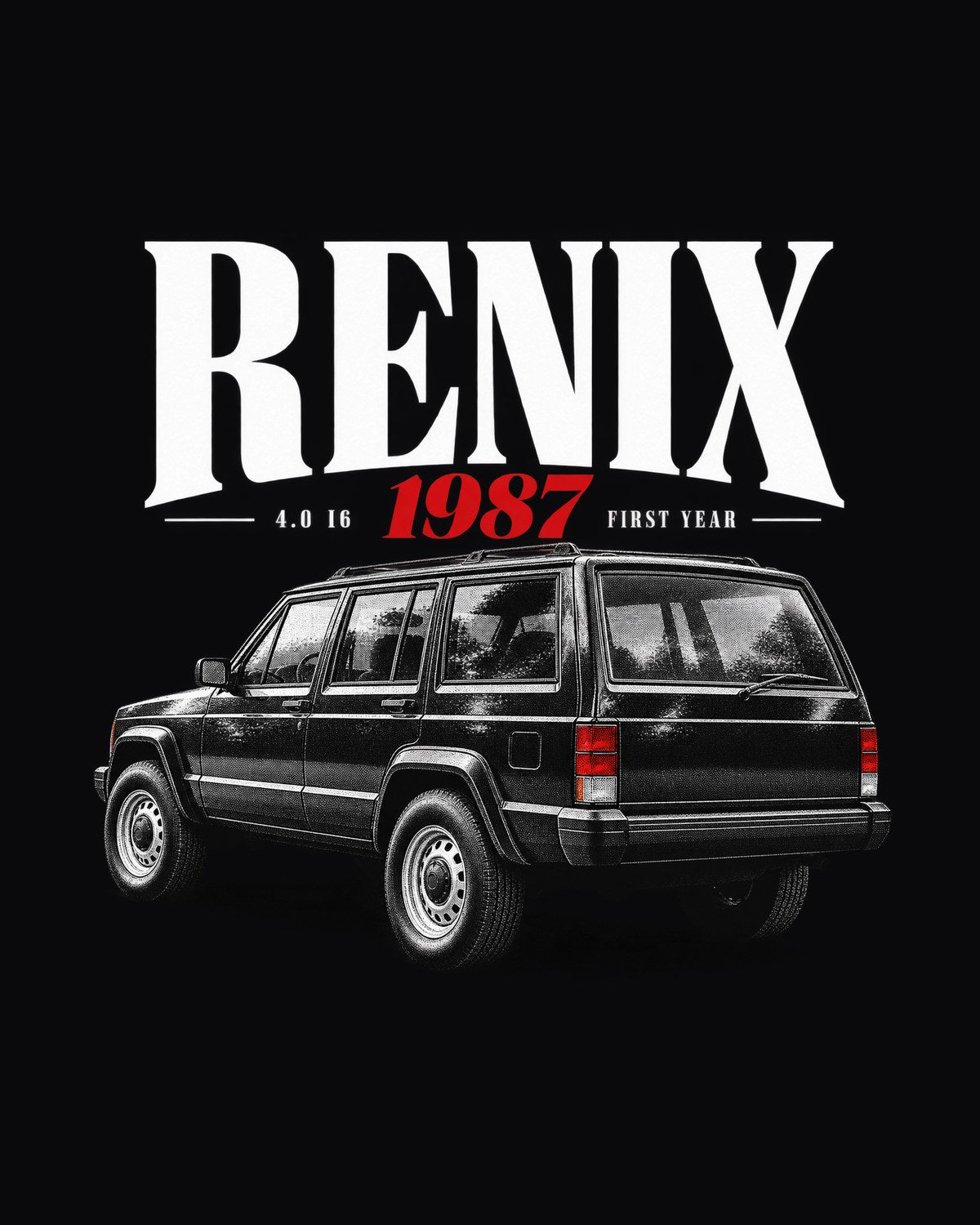 Jeep Cherokee XJ Renix 1987 4.0 I6 Editorial Graphic Tee design only