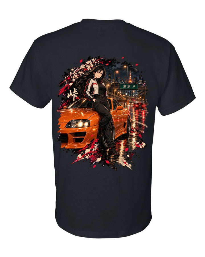 Toyota Supra A80 Anime Girl T-Shirt Black back