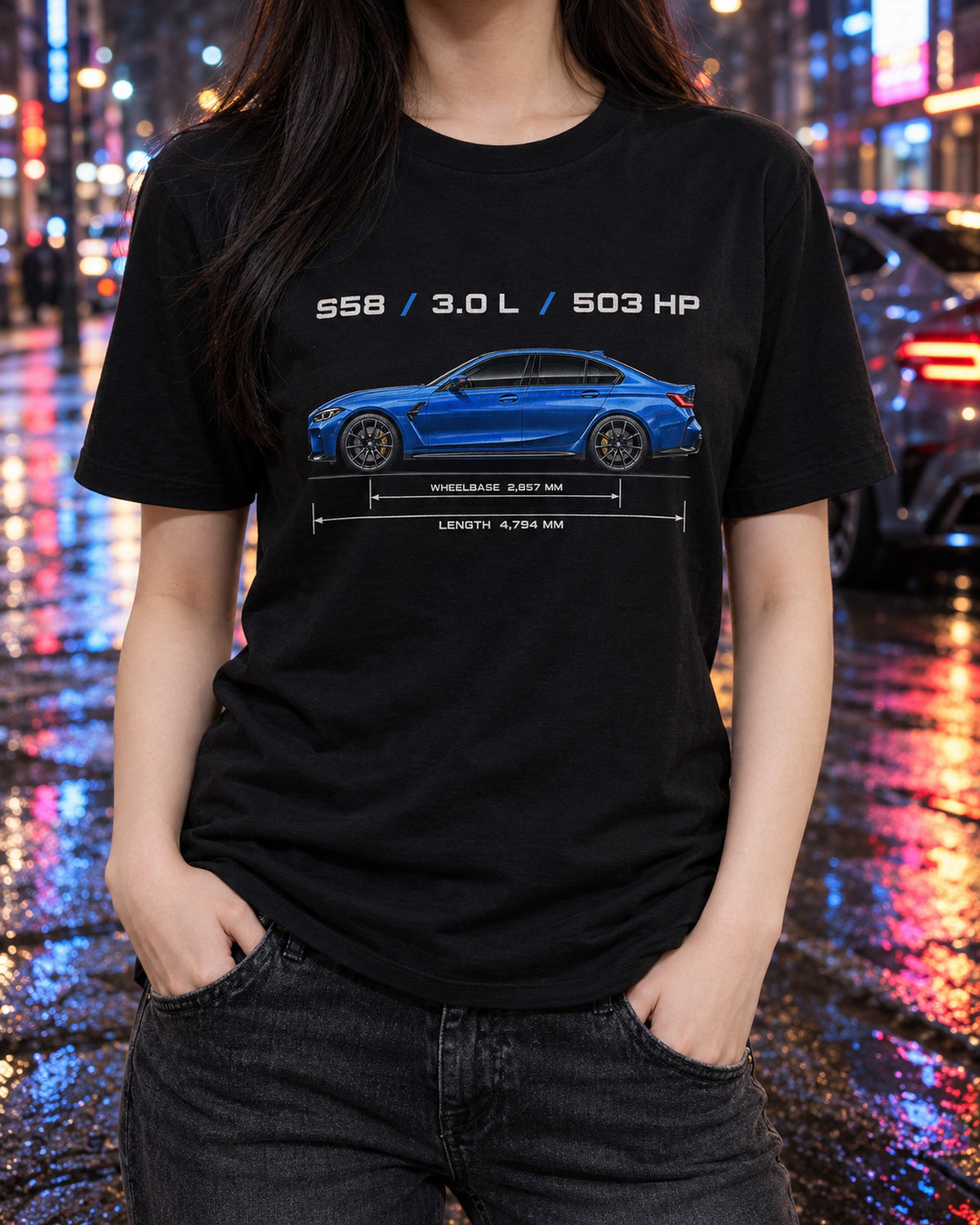 BMW M3 G80 Competition Dimension Blueprint Shirt, Car Guy Gift T-Shirt Black worn hero