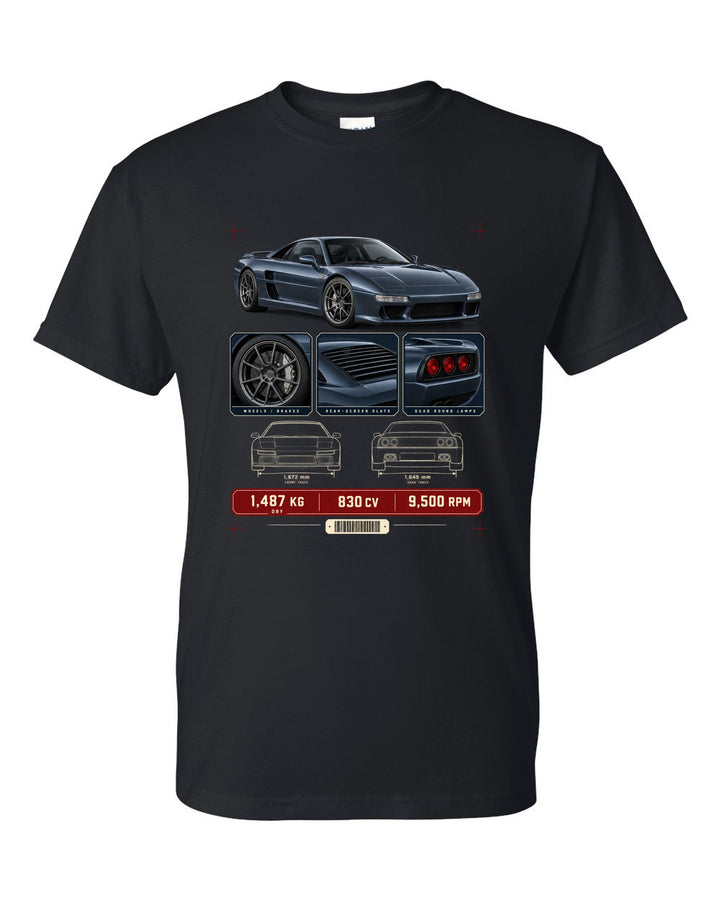 Ferrari 812 Competizione dossier panel print with 830 CV and 9,500 rpm black t-shirt front view with the design