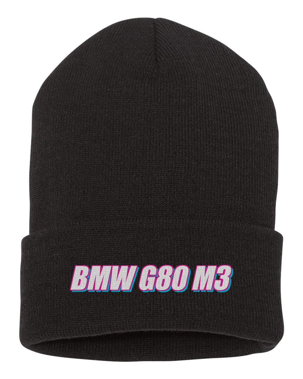 Bmw G80 M3 black beanie front view with car name