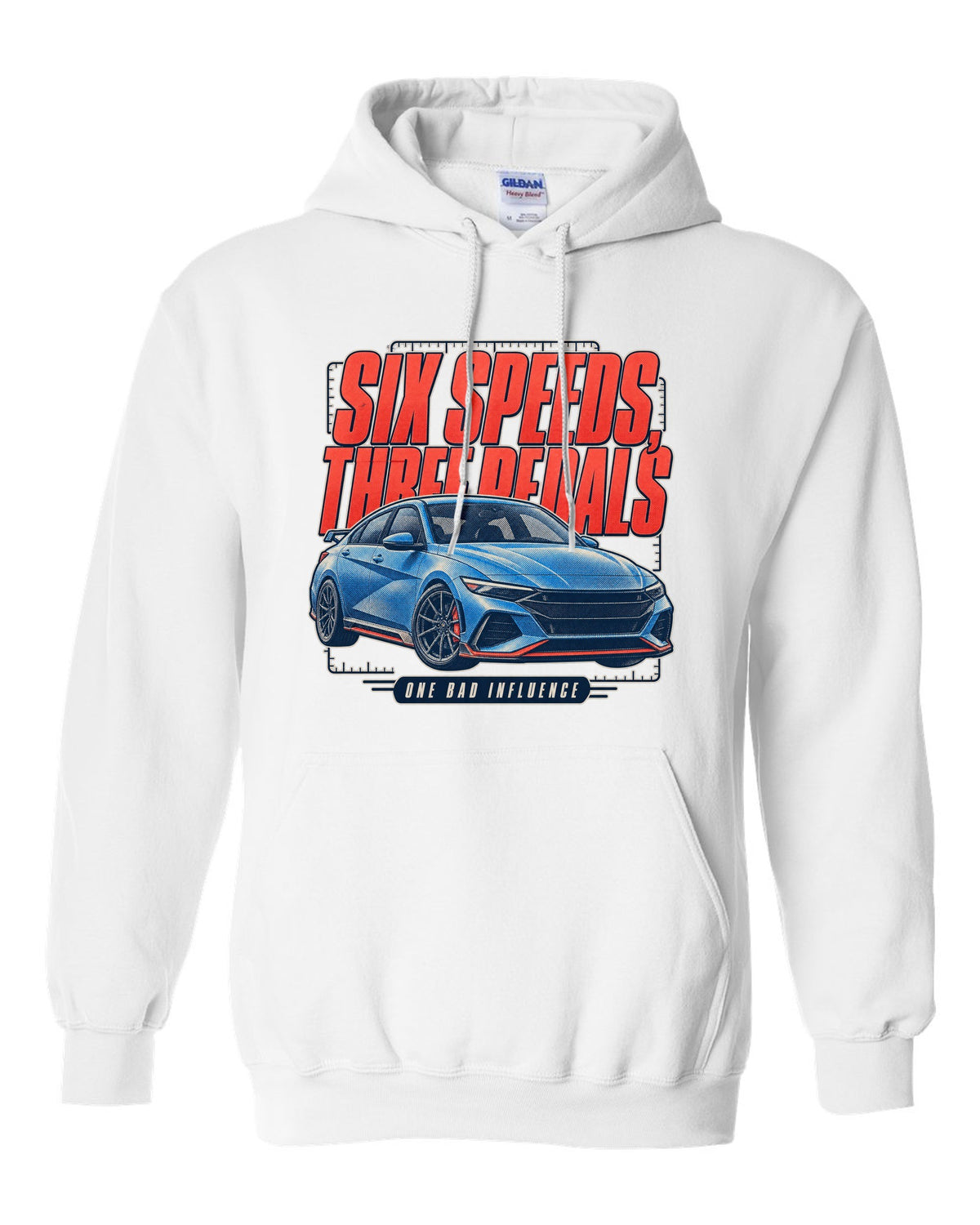 Hyundai Elantra N 2024 halftone statement print white pull over hoodie front view with the design
