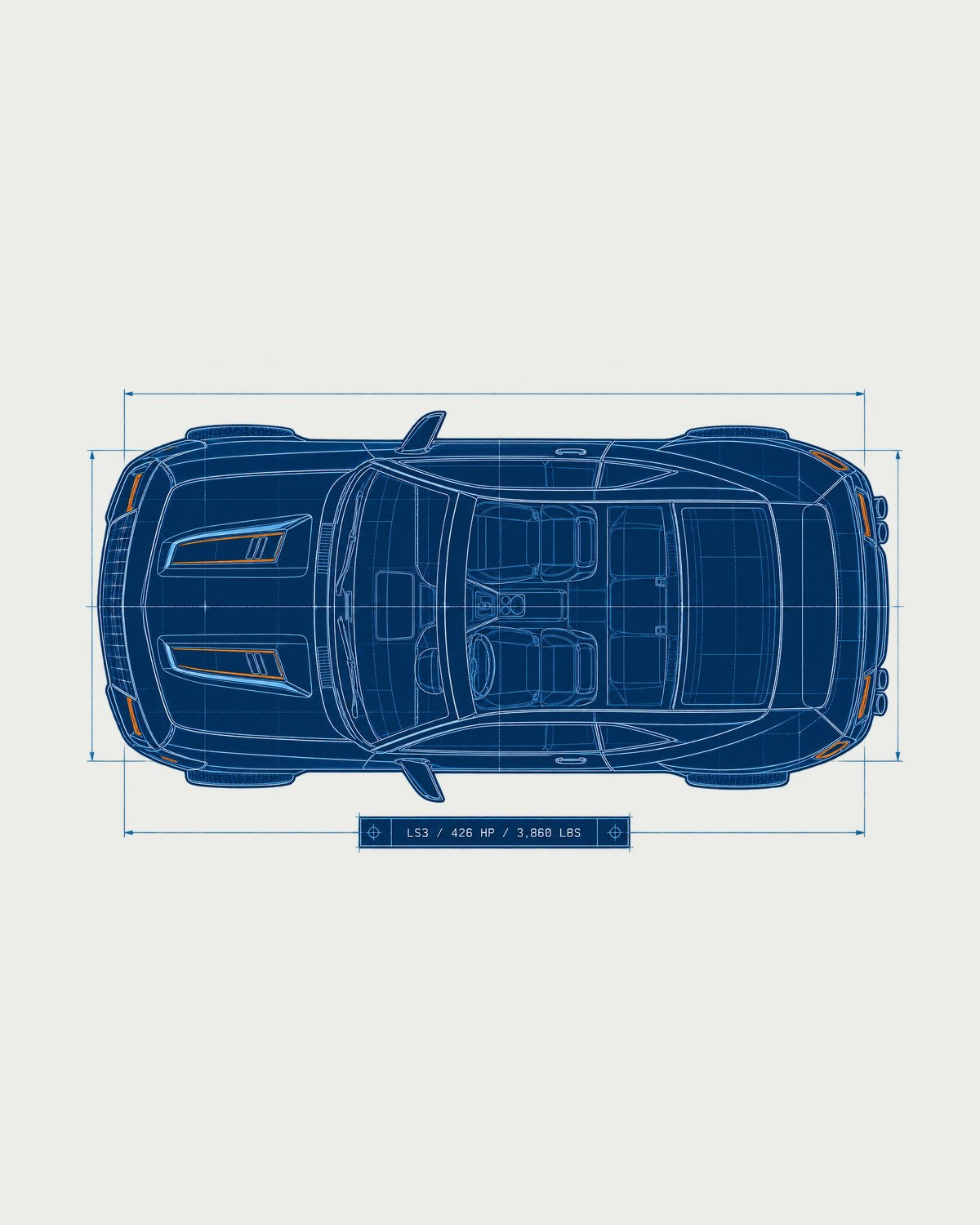 2010 Camaro SS Zeta Blueprint Top View Shirt, LS3 Car Tee design only