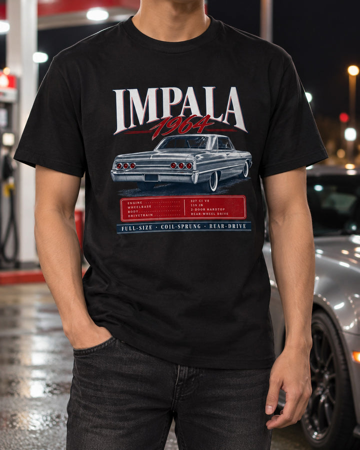 1964 Chevrolet Impala SS Rear Three-Quarter Archive Panel Shirt T-Shirt Black worn hero