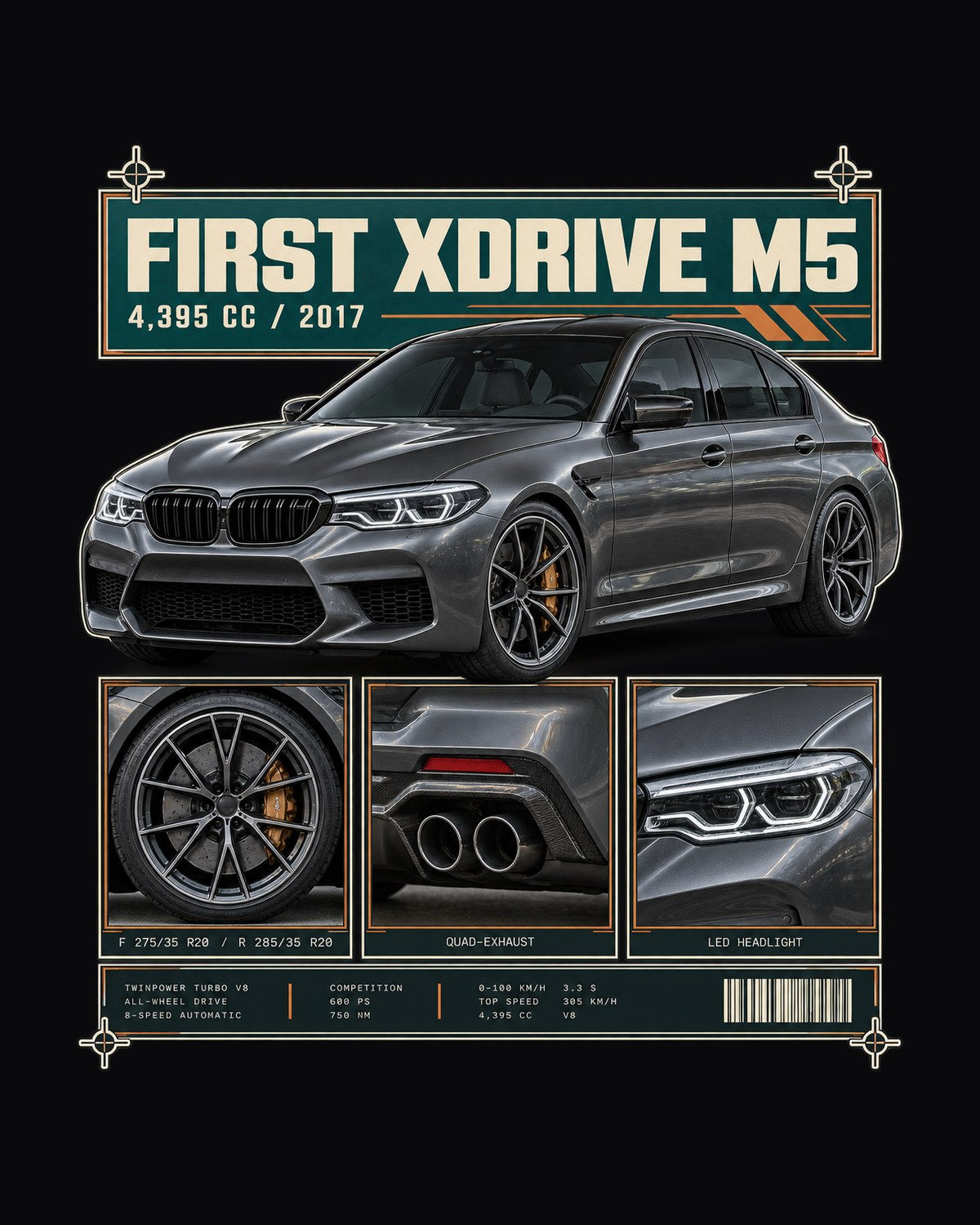 BMW M5 F90 Competition Dossier Panel Tee, Car Enthusiast design only