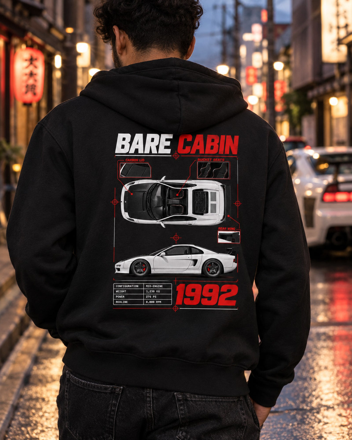 Honda NSX-R NA1 Spec Poster Shirt, Bare Cabin Car Guy Gift Zip Hoodie Black worn hero