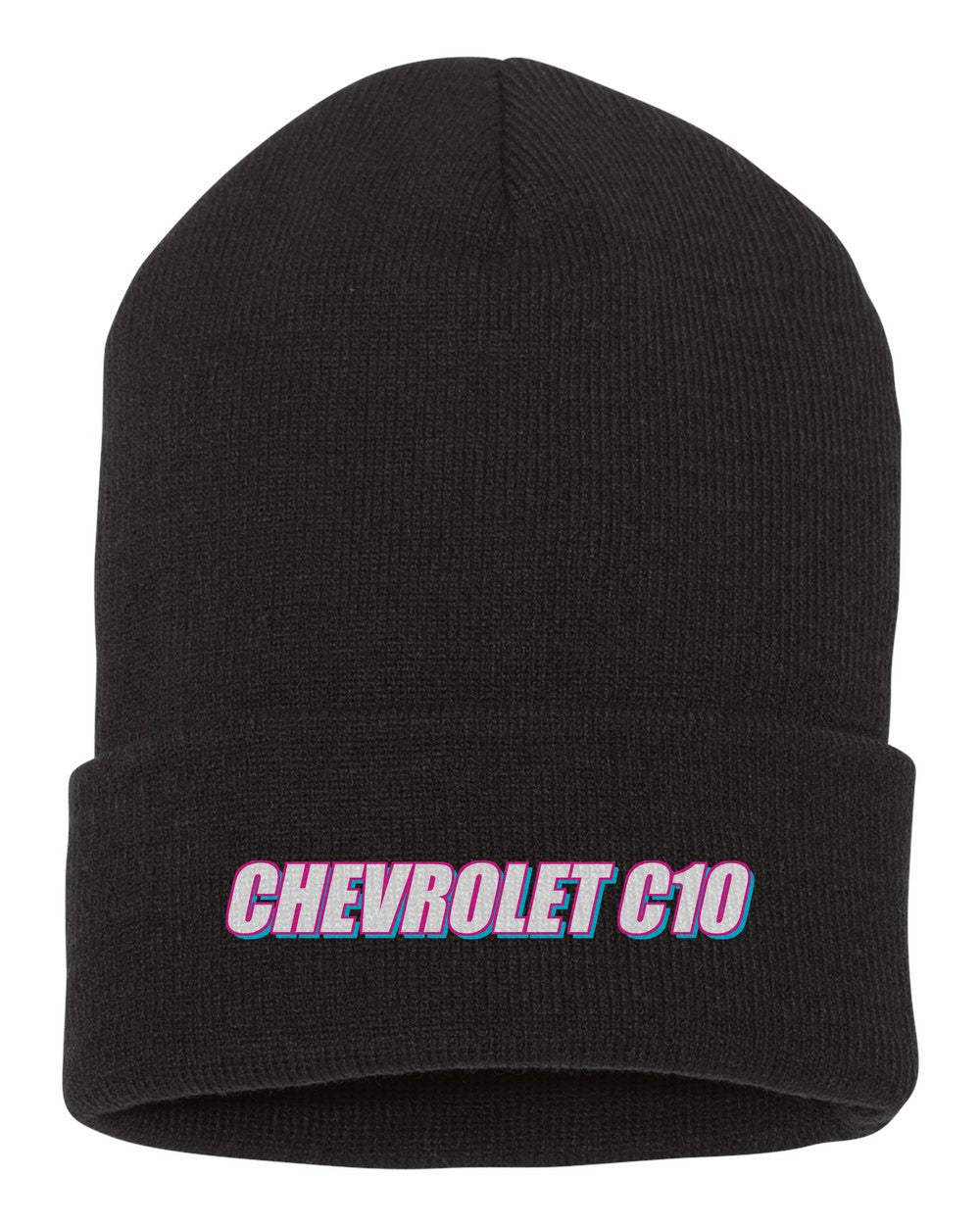 Chevrolet C10 black beanie front view with car name