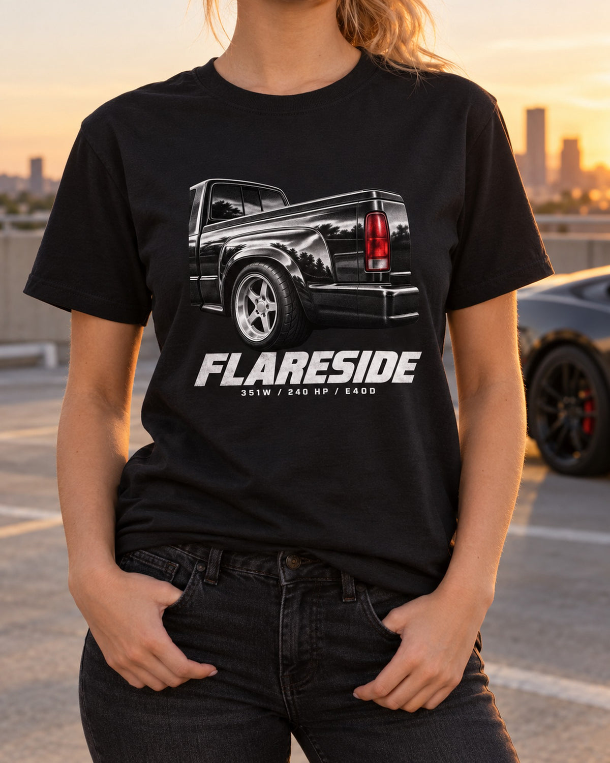 Ford F-150 SVT Lightning 1993-95 Flareside Detail Tee, 351W T-Shirt Black worn hero