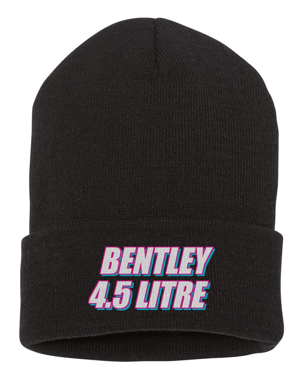 Bentley 4.5 Litre black beanie front view with car name