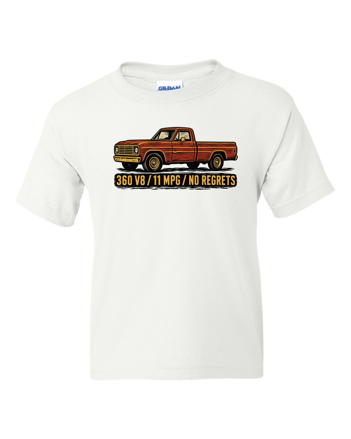 Dent-Side Ford F-150 1973-79 Crease Linocut white kids tee front view with the design