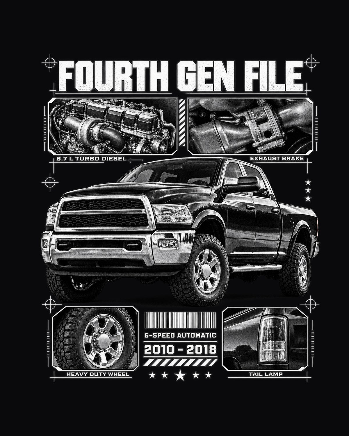 Ram 2500 Fourth Gen Blueprint Dossier Shirt, 6.7 Turbo Diesel design only