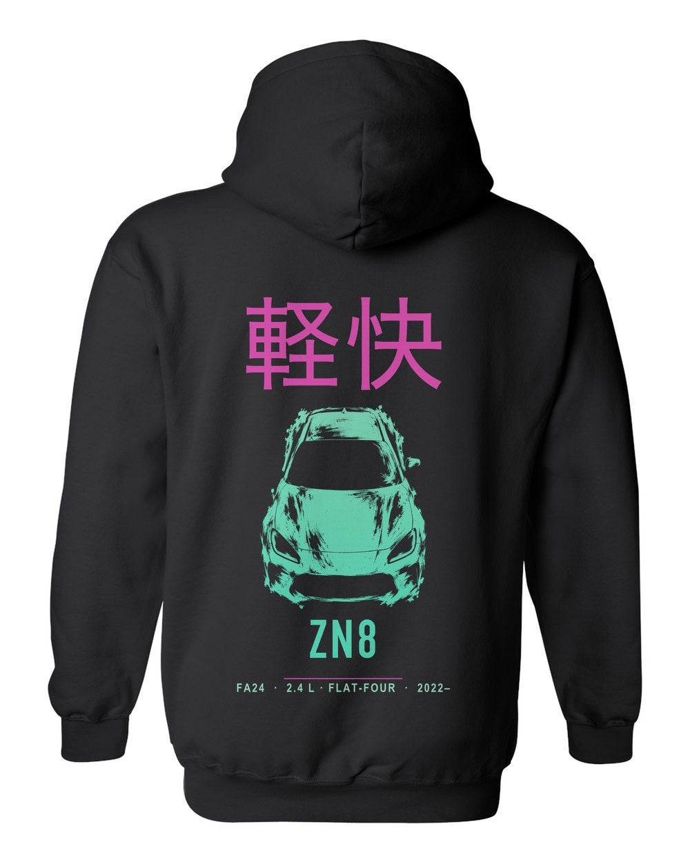 ZN8 full-back artwork black pull over hoodie back view with the design