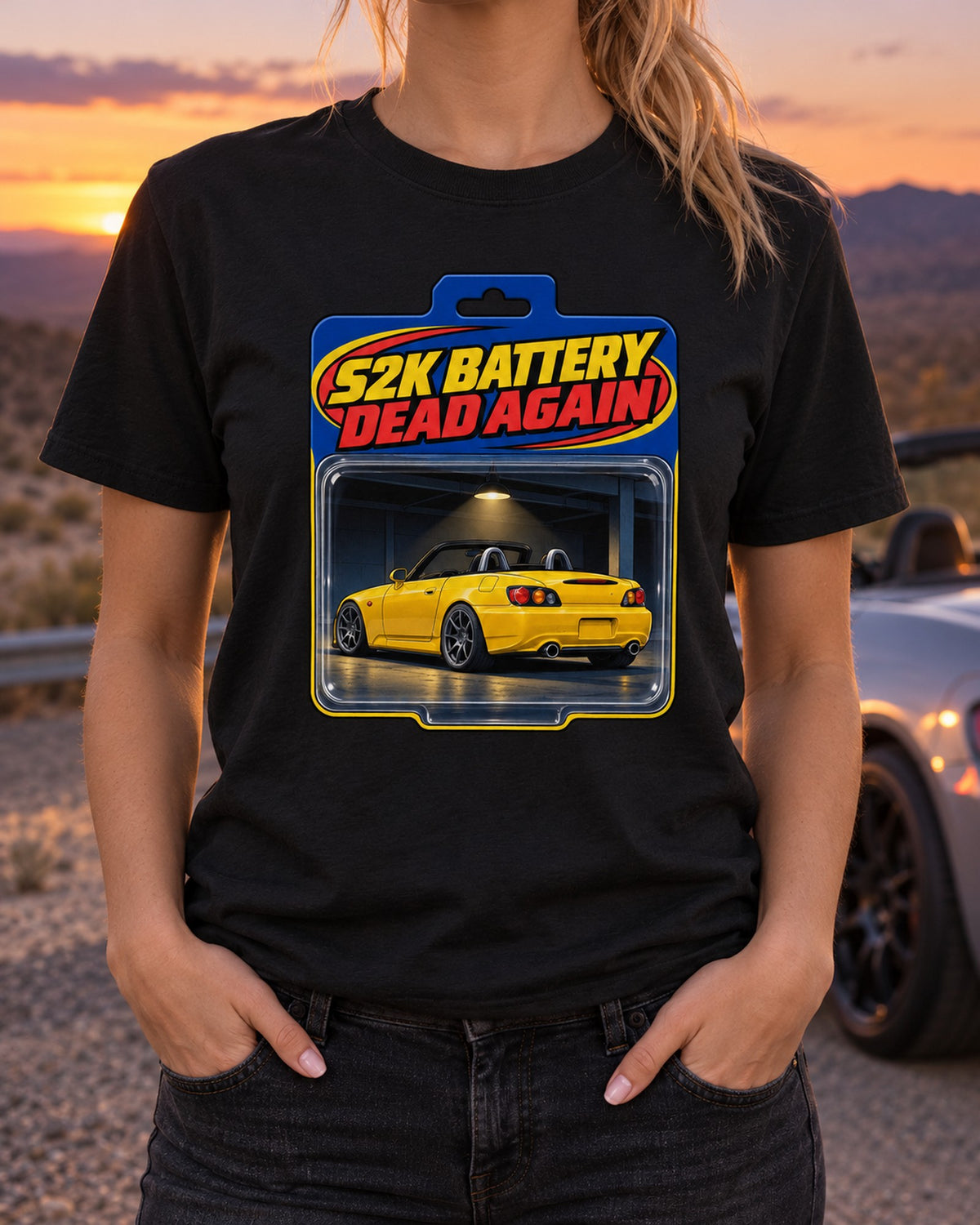 Honda S2000 AP2 Toy Blister Card Shirt, Battery Dead Again T-Shirt Black worn hero