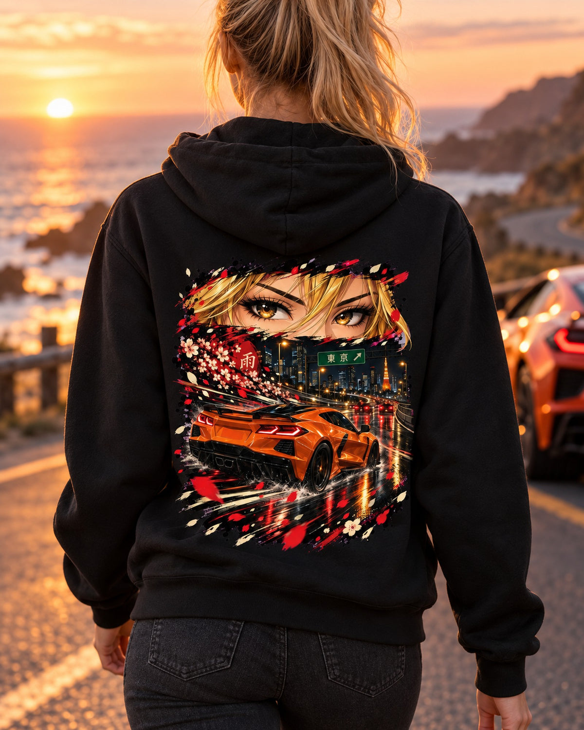 Chevrolet Corvette C8 Z06 Anime Girl Shirt, Hoodie & More Pull Over Hoodie Black worn hero